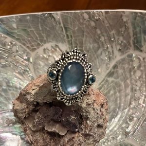 SARDA ring Sterling Silver with blue quartz mother of pearl triplet size 9